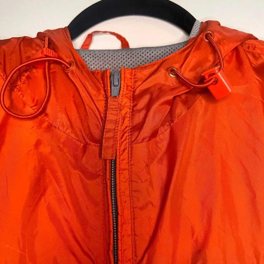 Basic Editions Mens Orange Hooded Windbreaker Jacket Full Zip Mesh Lined Large - Picture 4 of 7